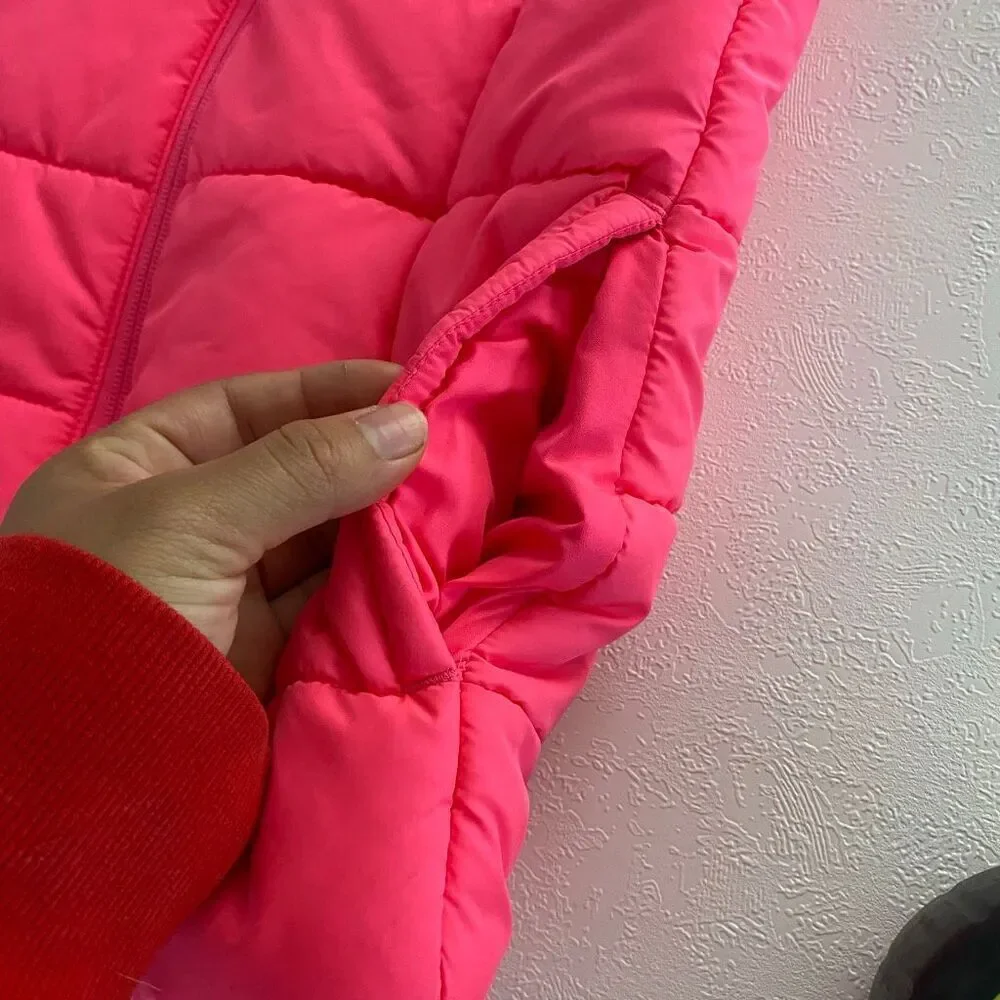 Puma Girls Pink Puffer Vest Size S 7/8 Quilted Zip Up Winter Outerwear